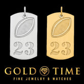 Custom Football Jersey Number Dog Tag Charm | Personalized Sports Pendant | Sterling Silver or Gold Plated | Gift for Athletes | Gold Time