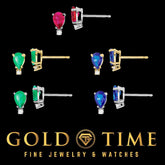 14k Gold Pear-Cut Ruby, Sapphire, or Emerald Stud Earrings Natural Gemstones with Diamond Accent Birthstone Jewelry Gift