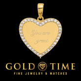 14K Yellow Gold and Cubic Zirconia Engravable Heart Pendant, 18.5mm Length, 14.5mm Width – Polished Finish – Gift Box Included