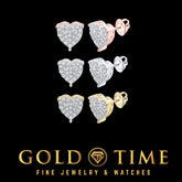 10K Gold Diamond Heart Stud Earrings 1/2 CTW Natural Pave-Set Diamonds in Yellow, White, or Rose Gold 9mm Screw Back Studs