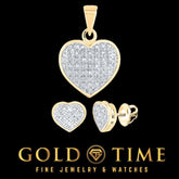 10K Gold Heart Diamond Jewelry Set Pave-Set Natural Diamonds Pendant & Screw-Back Earrings Available in Yellow or White Gold