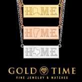 State 'HOME' Pendant Necklace Sterling Silver, 10k, 14k Gold - Yellow, White, Rose Dainty Design with Laser Engraving, 18-in Cable Chain