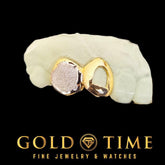 Double Cap Custom Grillz Open Face Incisor & Diamond Dust Box Canine Handmade Grillz with Impression Kit Gold or Silver Options