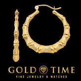 14K Yellow Gold Bamboo Hoop Earrings Lightweight Polished Hoops in 20mm, 33mm, or 54mm Gift Box Included