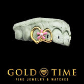 Custom Flower Open Face Grillz Double Cap Fang & Gap Design Enamel Detail 10k 14k Gold or Silver Includes Impression Kit