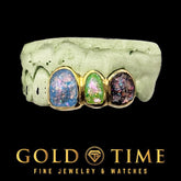 Custom 3-Piece Grillz with Galaxy Enamel Blue, Green & Black or Custom Colors Handmade in Gold or Silver Includes Impression Kit