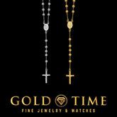 24" Beaded Sterling Silver Rosary Necklace for Men & Women, Polished Finish, Gold-Plated or Silver, Catholic Cross Gift Jewelry