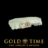 Custom Made to Order Double Caps Grillz - Open Face, Moissanite Border Initial