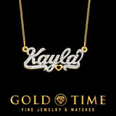 3D Gold & Diamond Name Necklace with Heart Custom Two-Tone 10K or 14K Gold Script Nameplate Personalized Fine Jewelry Gift