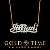 Two Tone 3D Name Necklace with Diamonds | Custom Double Layer Gold Nameplate Heart Necklace | Personalized Heart Name Jewelry Gift for Her
