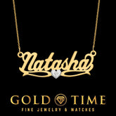 Personalized 10k or 14k Gold Name Necklace with Diamond Heart