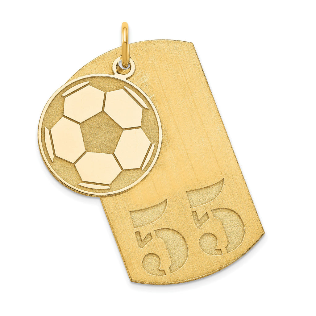 Soccer Dog Tag Charms with Number & Dangling Soccer Ball - Futbol Personalized Sterling Silver/Sterling Silver Gold-Plated 2-piece