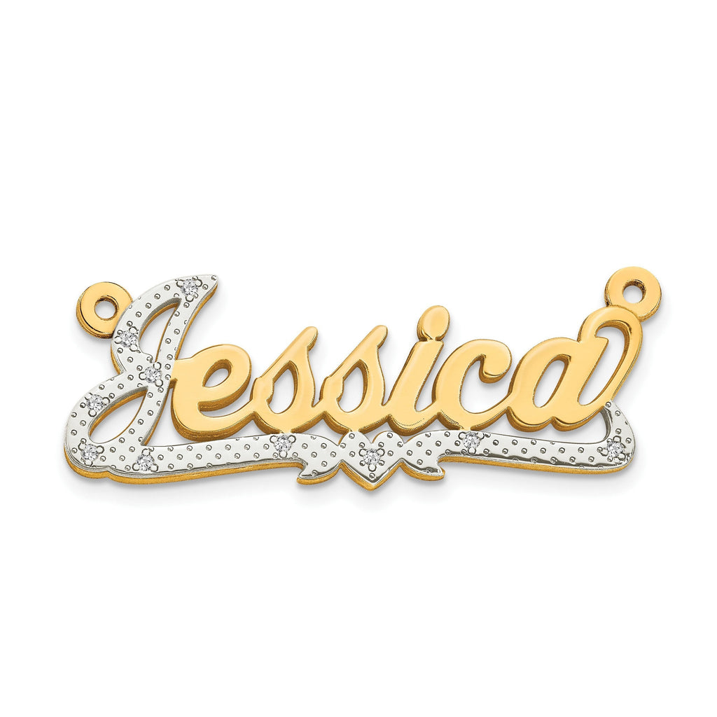 Custom Gold Name Necklace – 10K or 14K Two-Tone Gold Nameplate Pendant with Diamonds, Personalized Jewelry Gift
