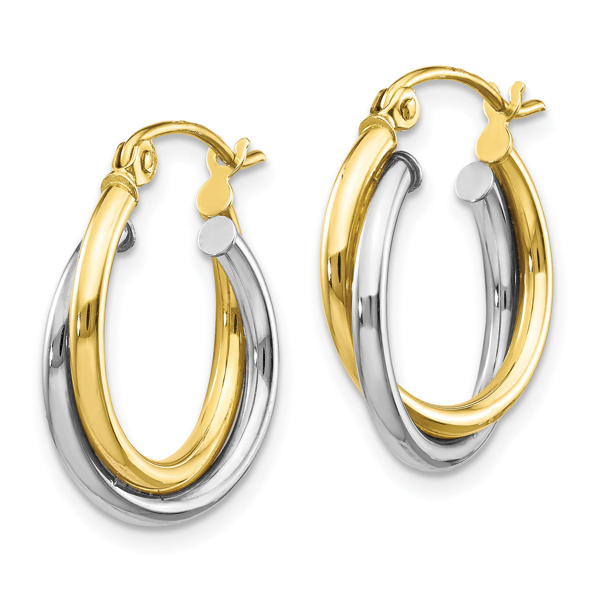 10K Two-Tone Gold Twisted Double Round Hoop Earrings, 19mm | Yellow and White