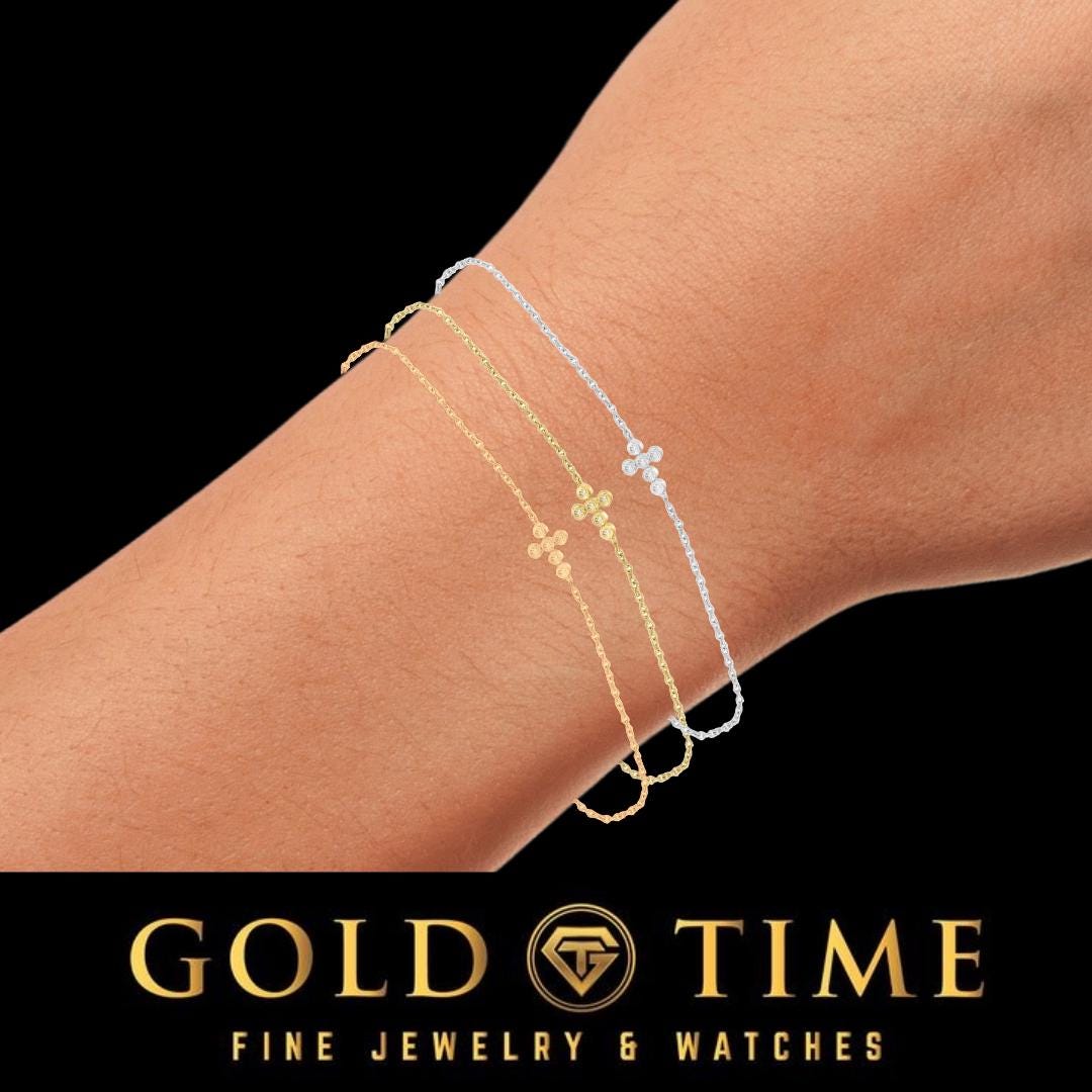 Diamond Cross Bracelet - Sterling Silver, Gold Plated Silver, or Rose Plated Silver - Elegant & Meaningful Jewelry Gift
