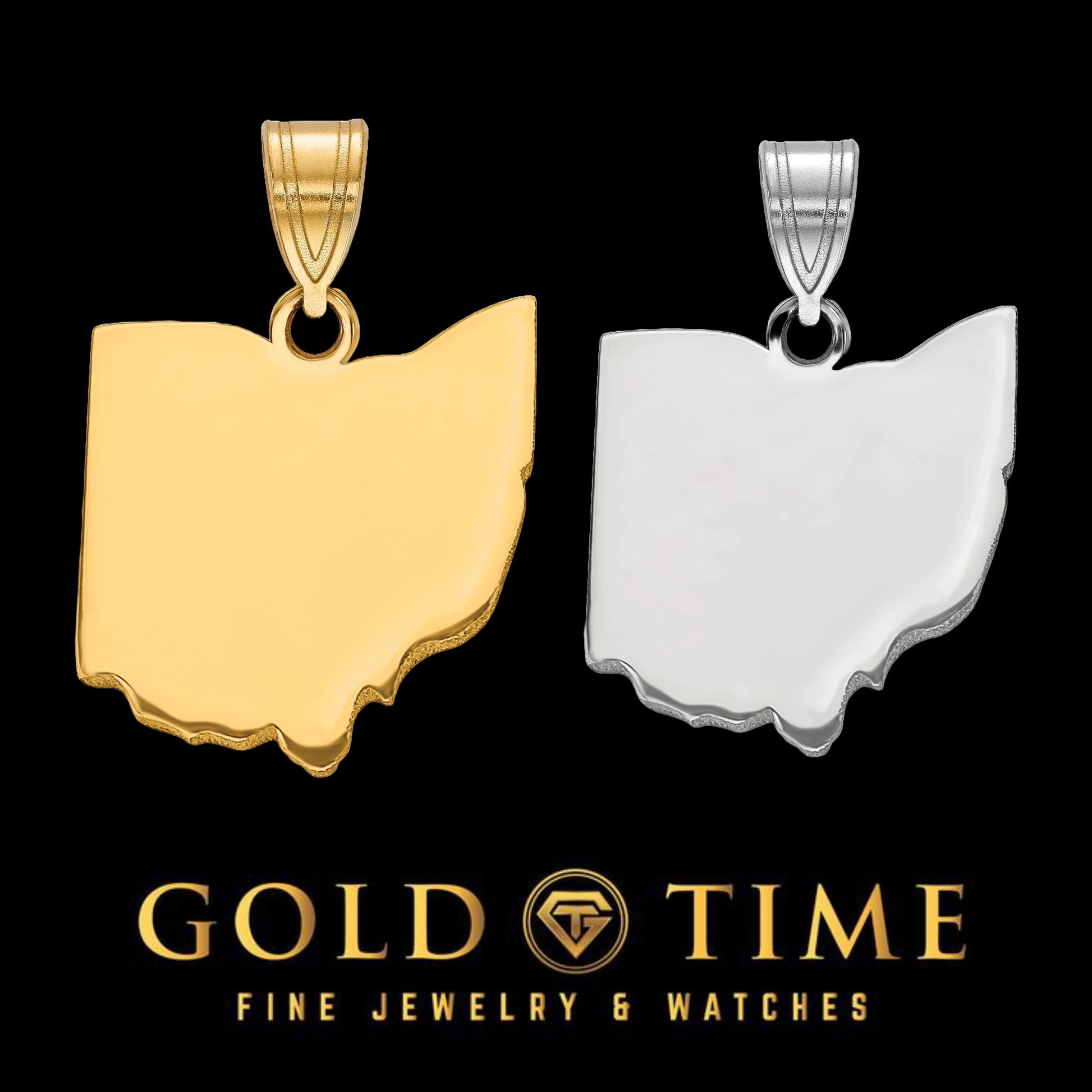 Personalized Ohio Pendant Sterling Silver (Gold Plated/Silver) /10k Rose Gold/ 14k Gold (White/Yellow) w/ Laser Engraving - Front & Back