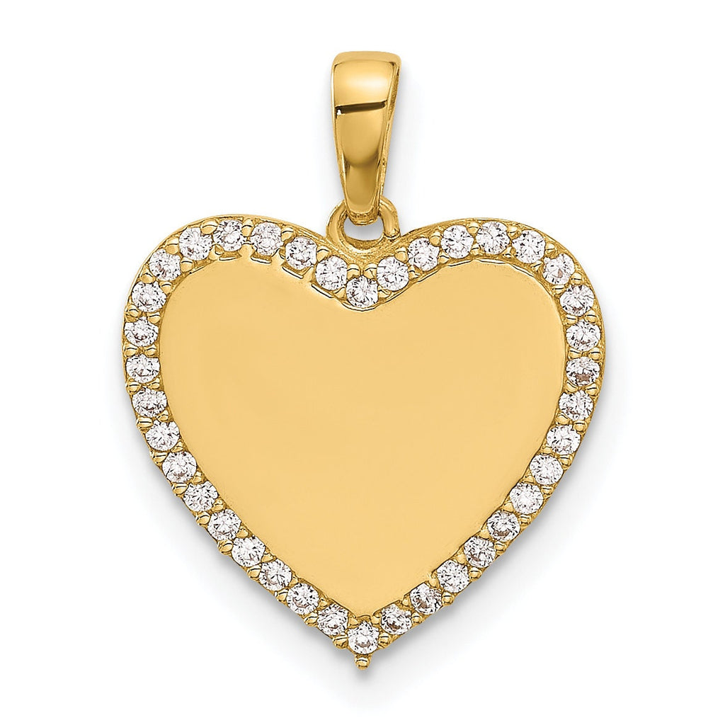 14K Yellow Gold and Cubic Zirconia Engravable Heart Pendant, 18.5mm Length, 14.5mm Width – Polished Finish – Gift Box Included
