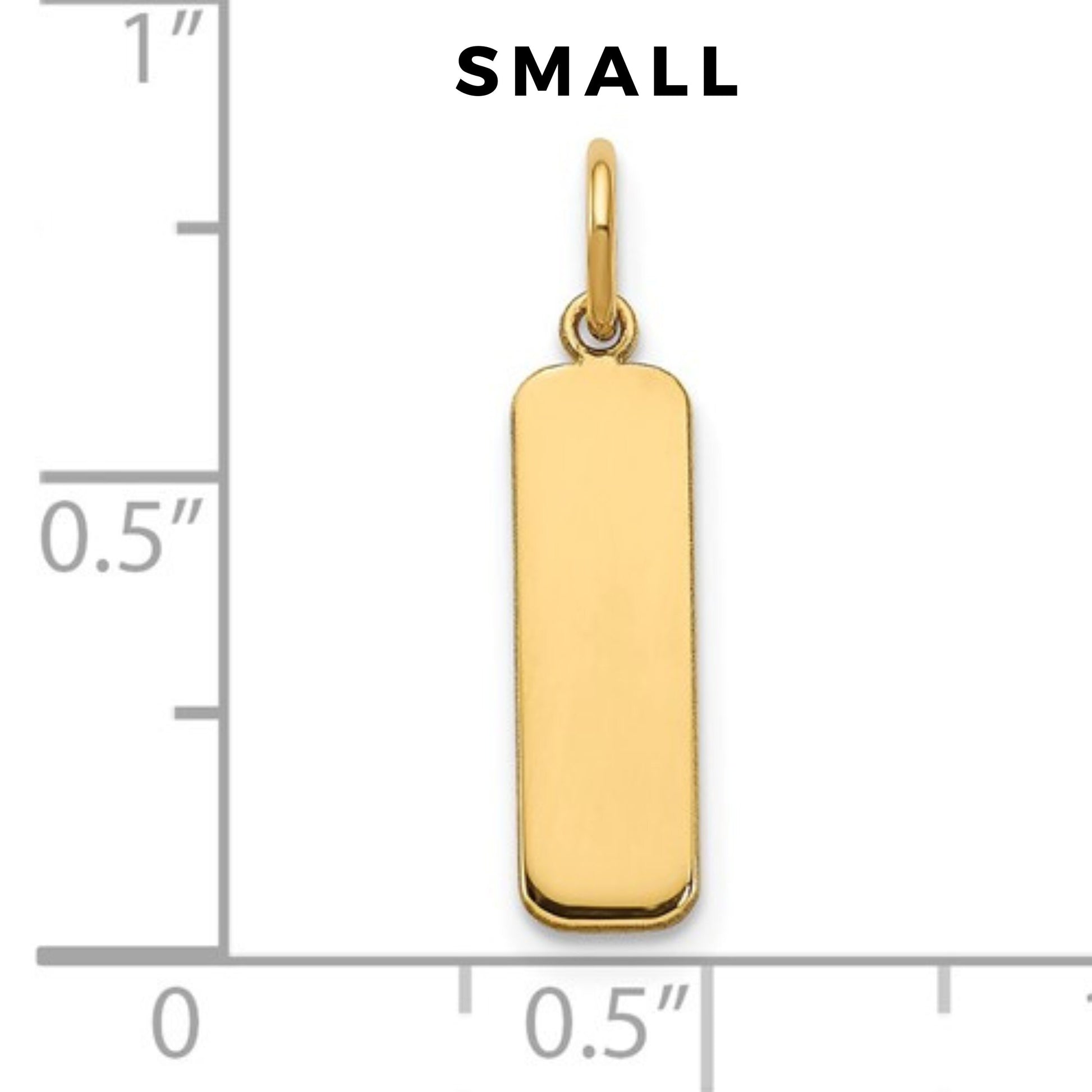 Engravable Personalized Solid 10k Gold, 14k Gold, or .925 Sterling Silver Rectangular with Curved Edges Bar Charm Pendant Nameplate