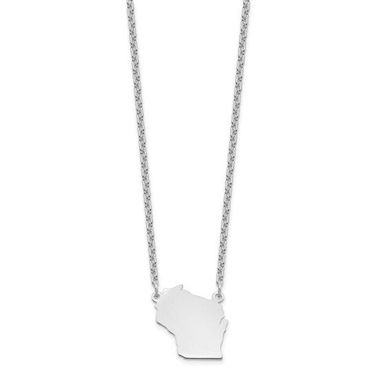 Custom Wisconsin State Pendant Necklace in Sterling Silver or 14k Gold, Engravable State Shape Charm, Personalized Jewelry Gift