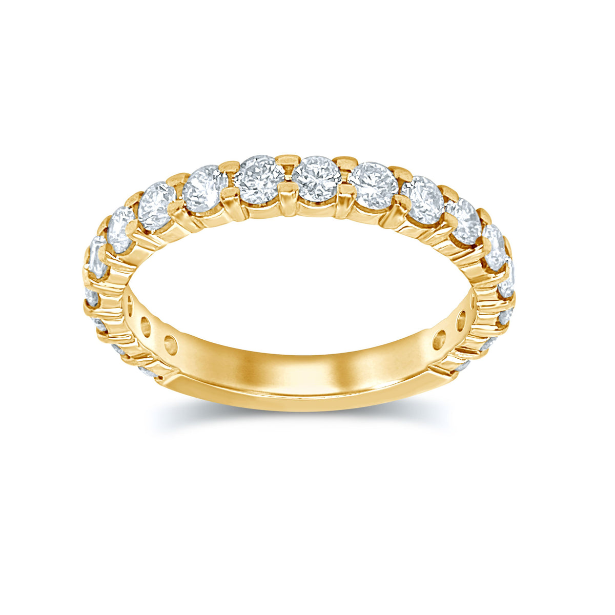 14K yellow gold 1 cttw natural diamond wedding band with 18 prong-set round diamonds