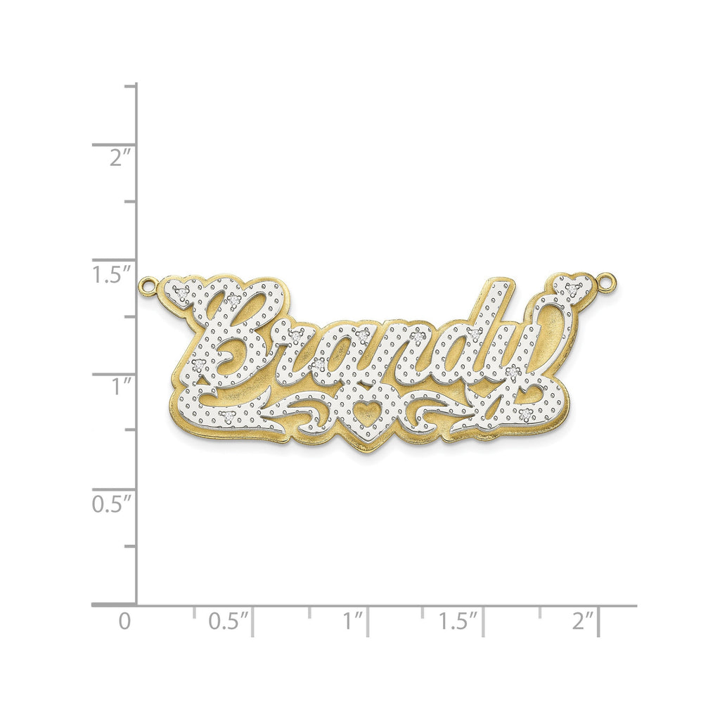 Custom 3D Name Plate Necklace in 10k or 14k Gold with Diamonds, Two-Tone Gold, Heart Design – Includes Gift Box – Made to Order