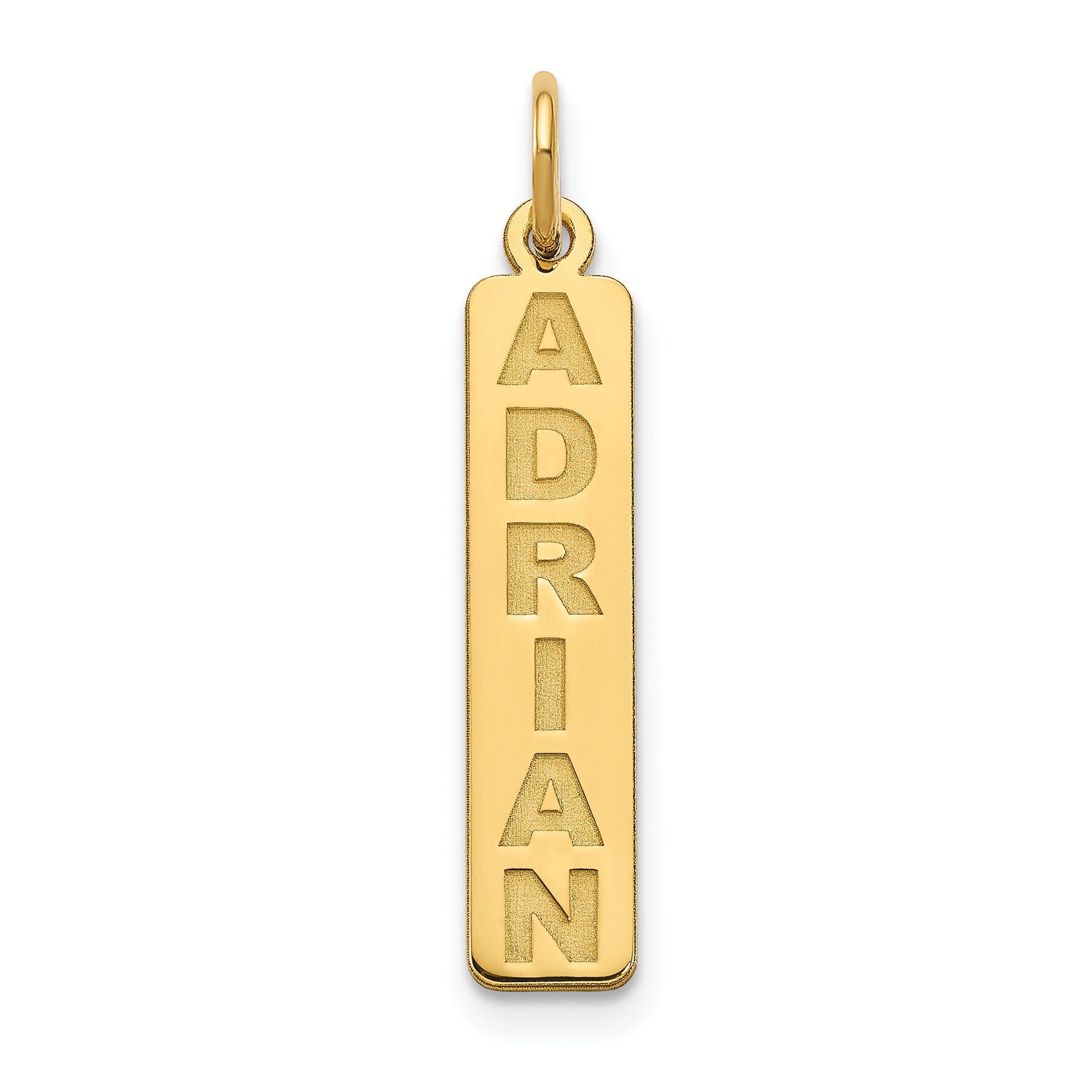 Engravable Personalized Solid 10k Gold, 14k Gold, or .925 Sterling Silver Rectangular with Curved Edges Bar Charm Pendant Nameplate