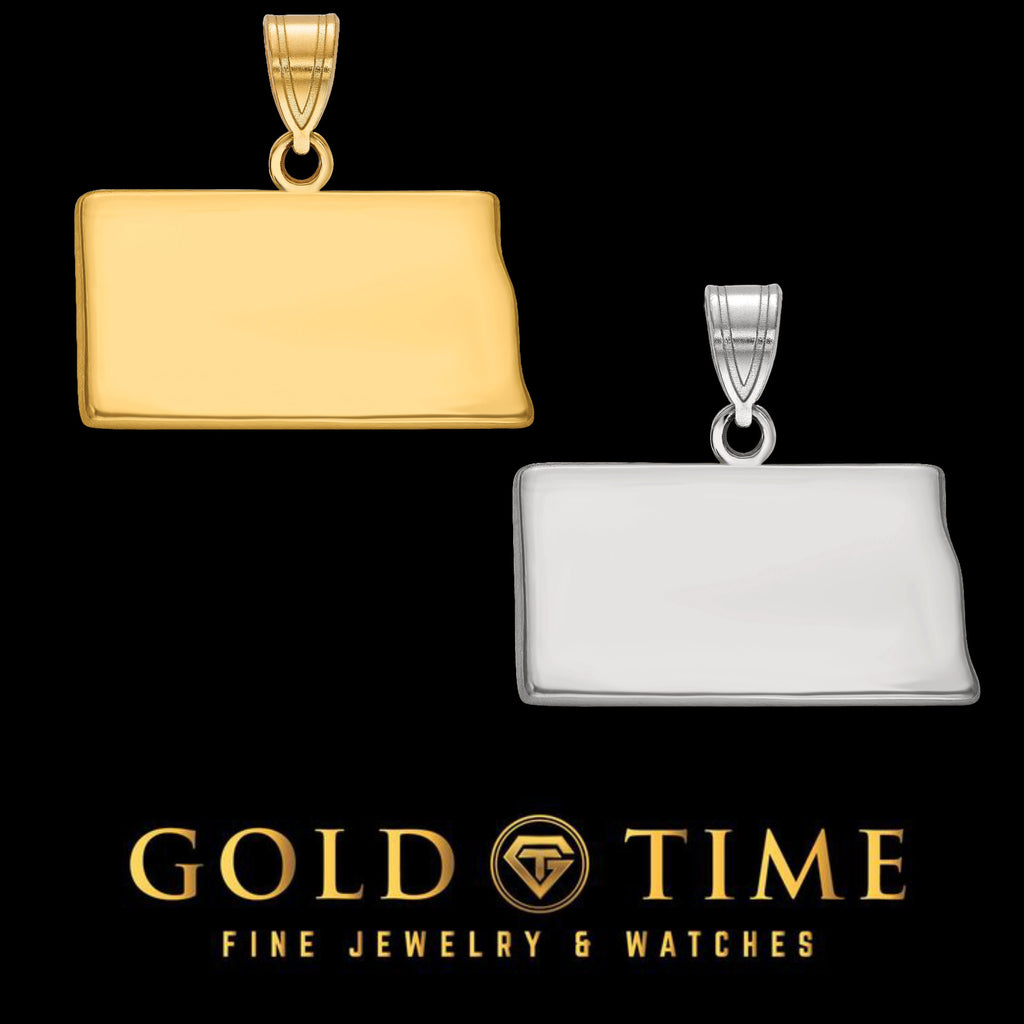 Personalized North Dakota Pendant Sterling Silver (Gold Plated/Silver) / 14k Gold (White/Yellow) w/ Laser Engraving - Front & Back