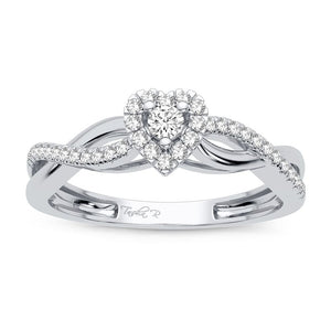 14K white gold promise heart ring set with natural round brilliant diamonds