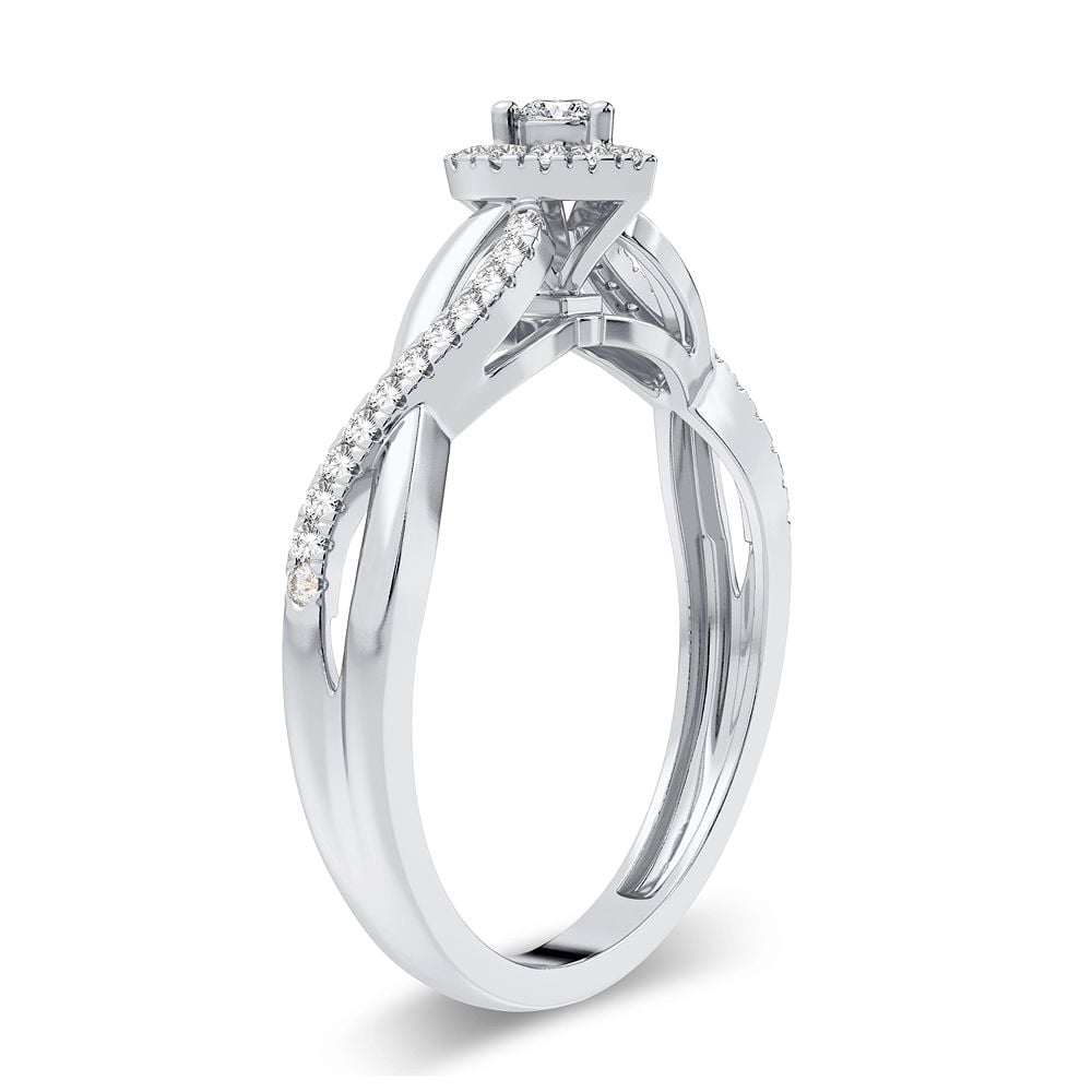 Diamond heart promise ring in solid 14K white gold, .20 cttw natural diamonds