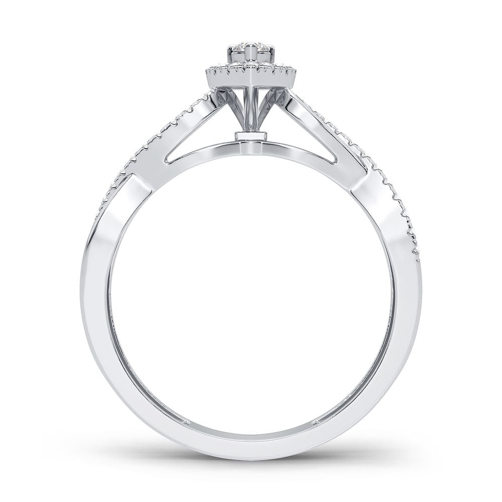 Another view of the 14K white gold diamond heart ring and band