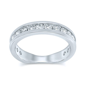 14K white gold 1 cttw natural diamond channel set wedding band with 18 round brilliant diamonds