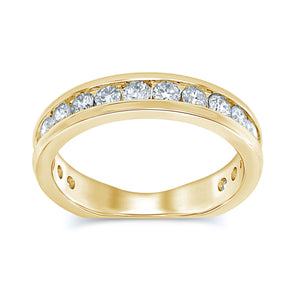 14K yellow gold 1 cttw natural diamond channel set wedding band with 18 round brilliant diamonds