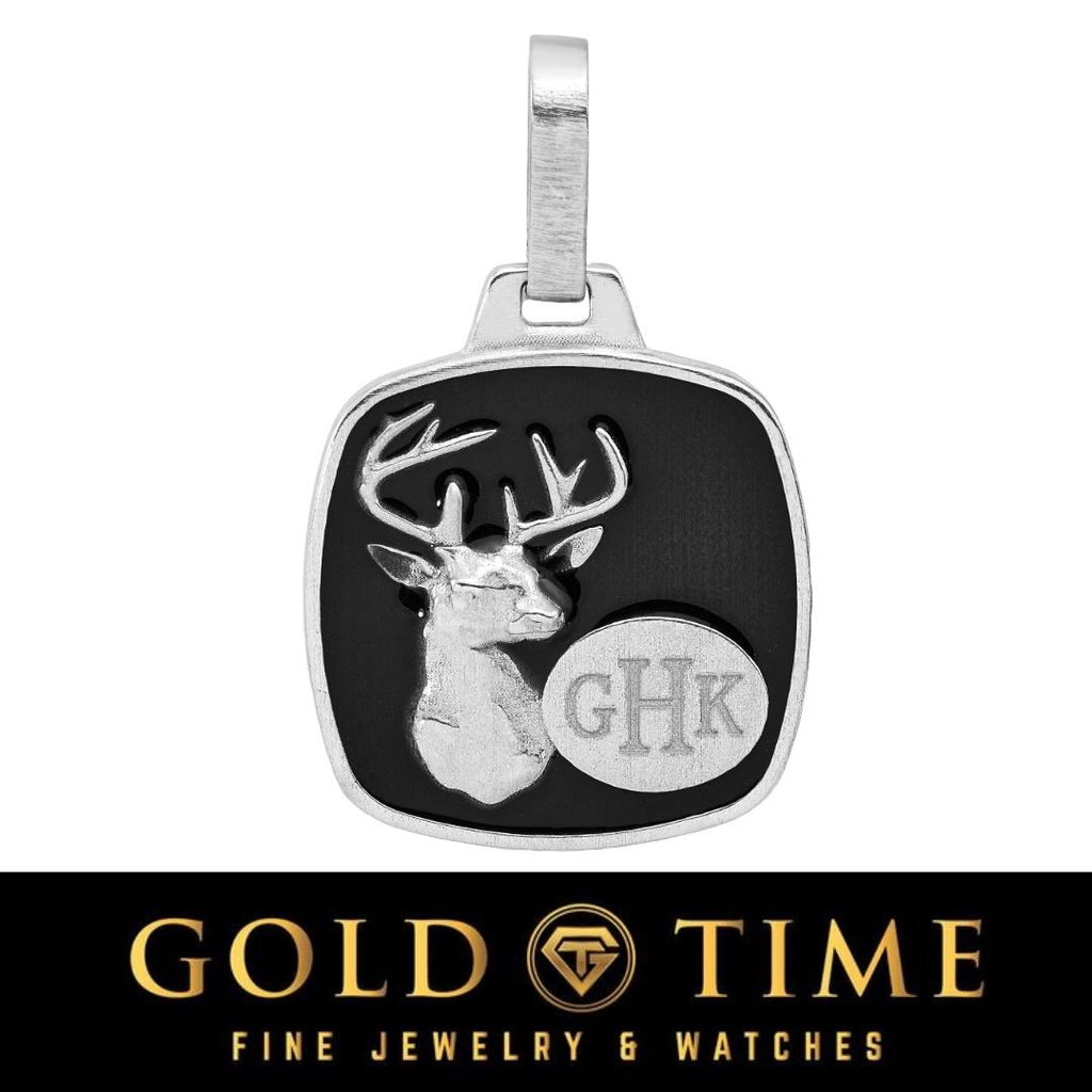 Personalized Sterling Silver Deer Monogram Pendant with Black Epoxy