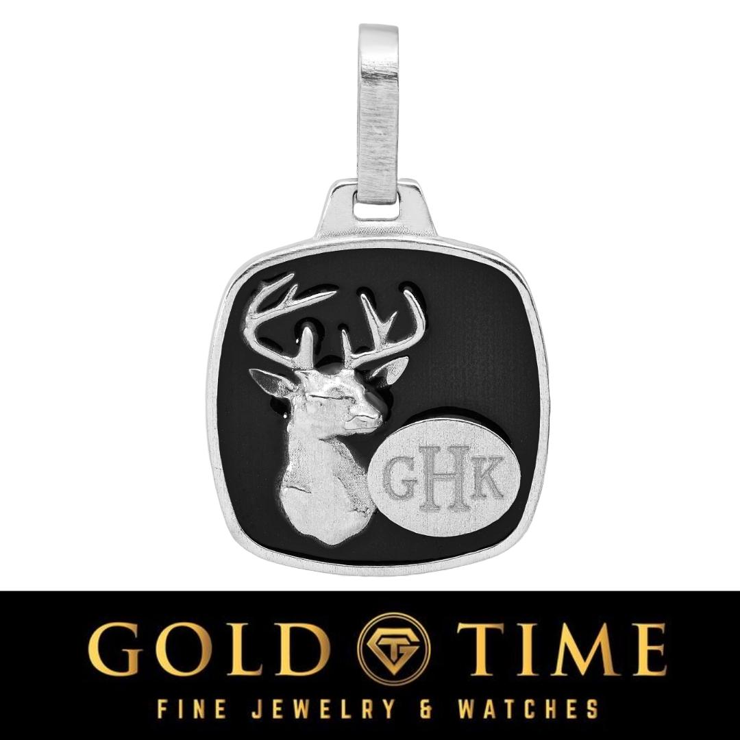 Personalized Sterling Silver Deer Monogram Pendant with Black Epoxy