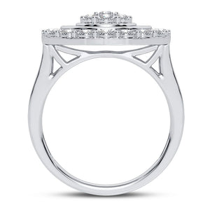 10K white gold round diamond cluster ring, front profile showing the gallery