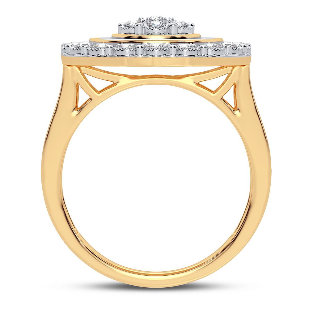 10K yellow gold round diamond cluster ring, front profile showing the gallery