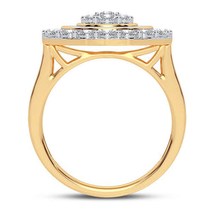 10K yellow gold round diamond cluster ring, front profile showing the gallery