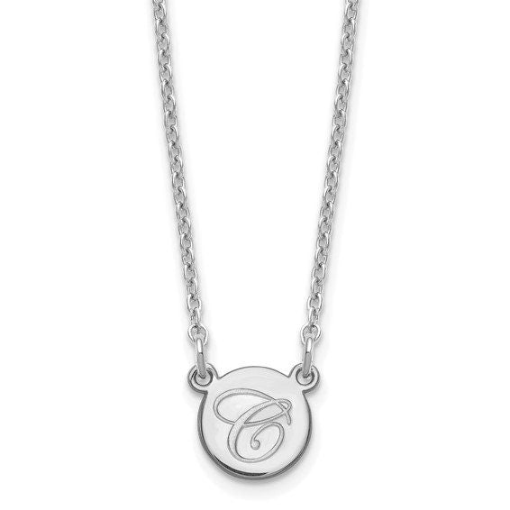 Custom Handmade Dainty Minimalist Initial Circle Script Letter Necklace - 16, 18 or 20 IN - Sterling Silver, 10K, 14K - Yellow, White, Rose