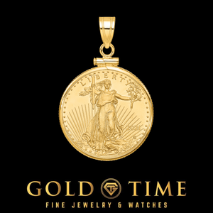 1/4 oz American Eagle gold coin pendant in a polished 14k gold screw-top bezel