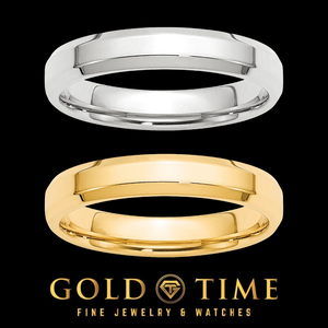 4mm beveled comfort fit bands in white gold and yellow gold
