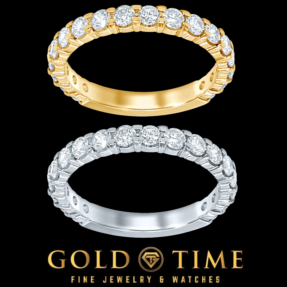 14K Gold 1 Cttw Natural Diamond Wedding Band for Women | Prong Set, 18 Round Diamonds, H-I Color, I1 Clarity, White or Yellow Gold