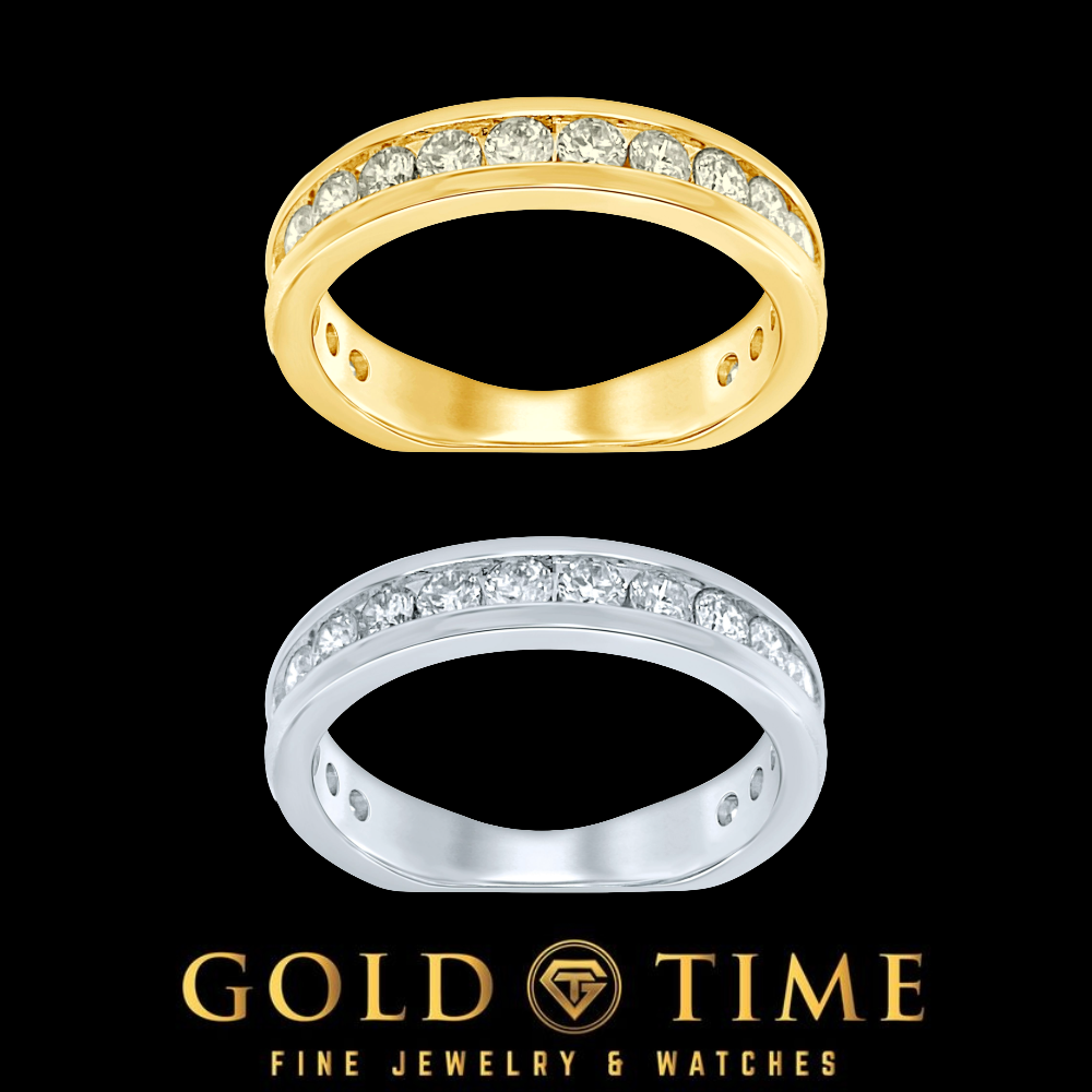 14K Gold 1 Cttw Natural Diamond Channel Set Wedding Band for Women | 18 Round Brilliant Diamonds, H-I Color, I1 Clarity, White or Yellow Gold