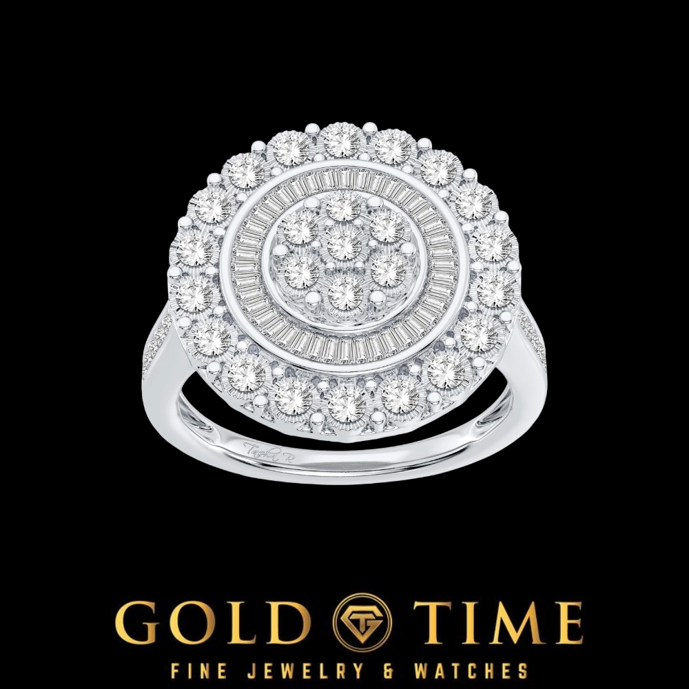 10K Gold .50 Cttw Natural Diamond Round Cluster Ring for Women | Round and Baguette Halo, H-I Color, I1-I2 Clarity, White or Yellow Gold
