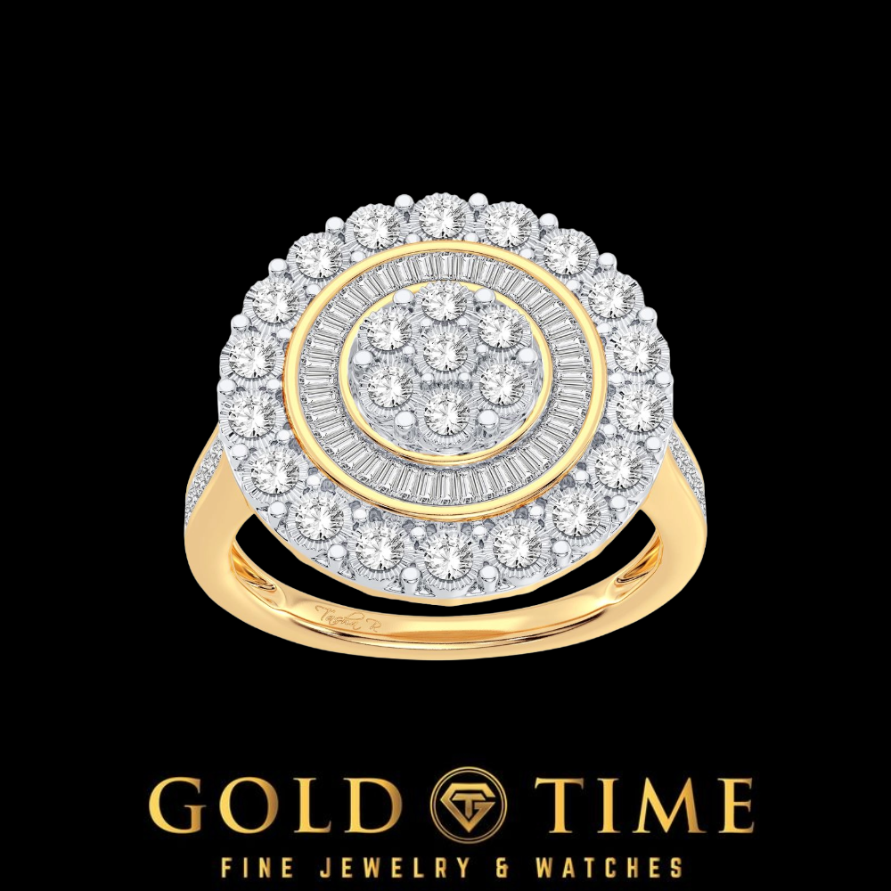 10K Gold .50 Cttw Natural Diamond Round Cluster Ring for Women | Round and Baguette Halo, H-I Color, I1-I2 Clarity, White or Yellow Gold