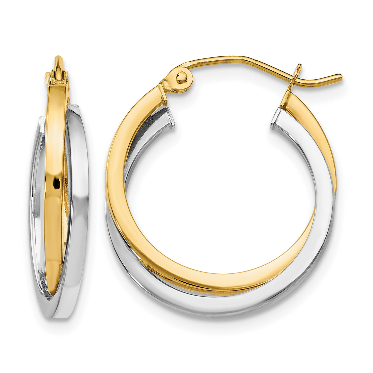 14K Yellow and White Gold intertwined double hoop earrings in yellow and white gold