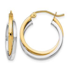 14K Yellow and White Gold intertwined double hoop earrings in yellow and white gold