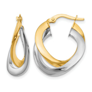 14K Yellow and White Gold twisted double hoop earrings in yellow and white gold, 21mm