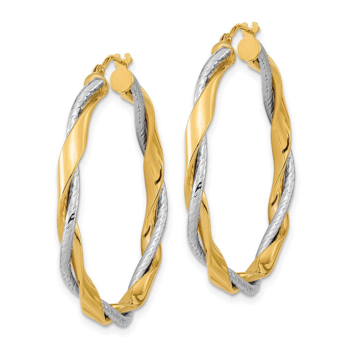14K Two-Tone Gold Rope Twisted Hoop Earrings, 36mm | Yellow and White, Hollow