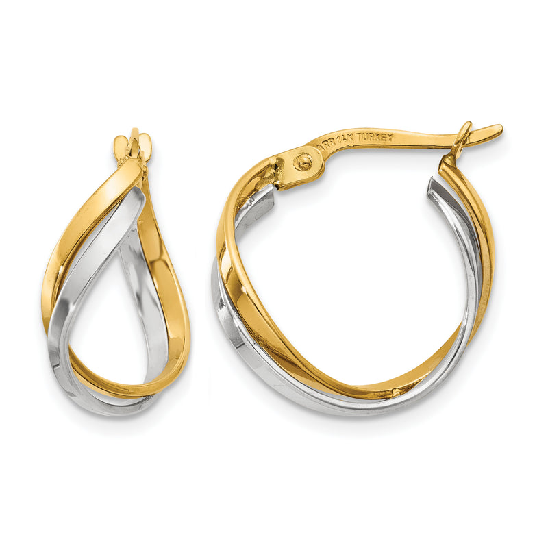 14K Yellow and White Gold twisted hoop earrings in yellow and white gold