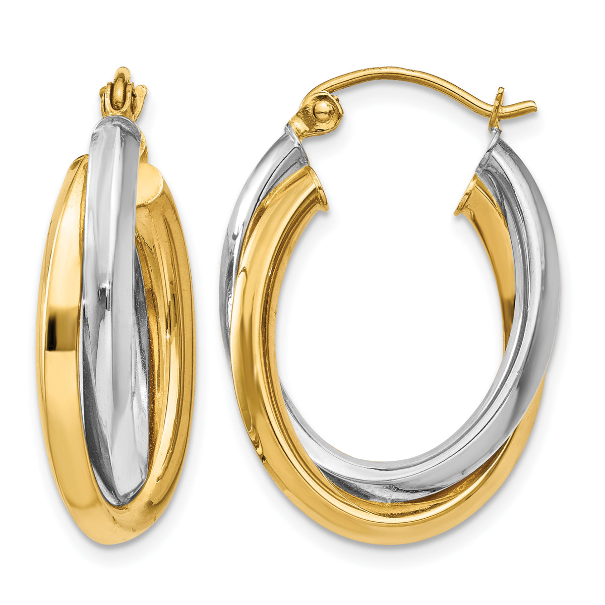 14K Yellow and White Gold double oval hoop earrings in yellow and white